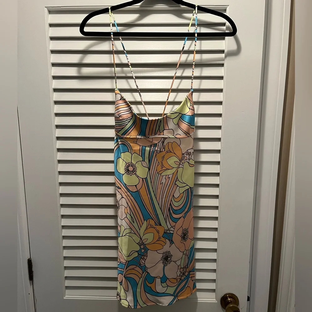 ZARA Satin Effect Print Dress - Size Large - Picture 9 of 10